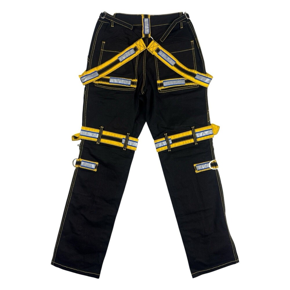 Tripp NYC Energizer Reflective Strap Pants Black Yellow Cyber Goth Size 30 NWT - Picture 6 of 8